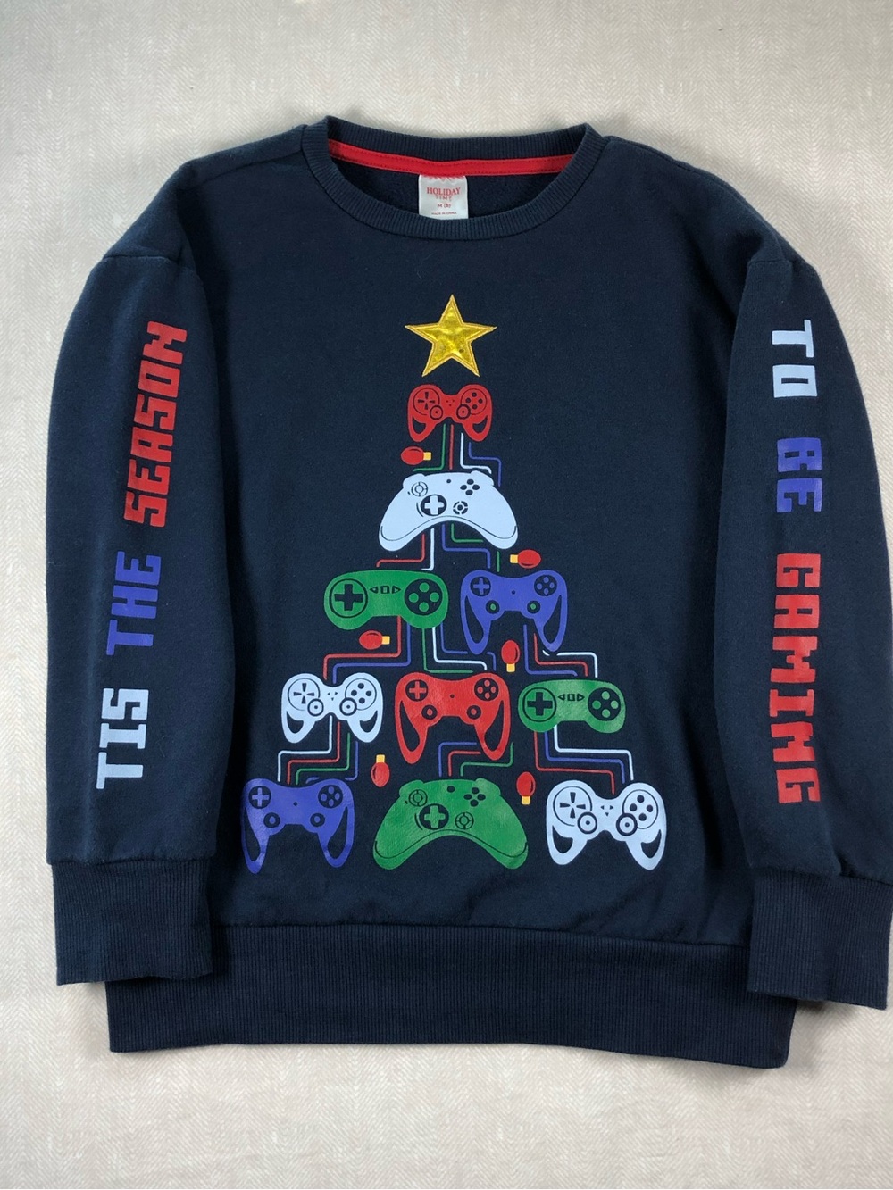 Holiday Time Gamer Christmas Sweatshirt M 8 Boys Navy Video Game Graphic